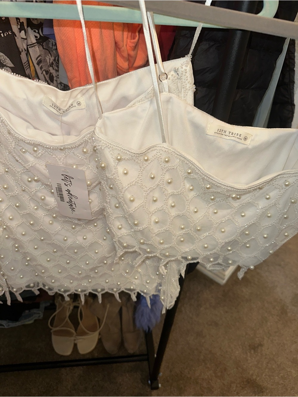 12th Tribe Pearl-Embellished White Cropped Tank Top and skirt - Women - Picture 2 of 2
